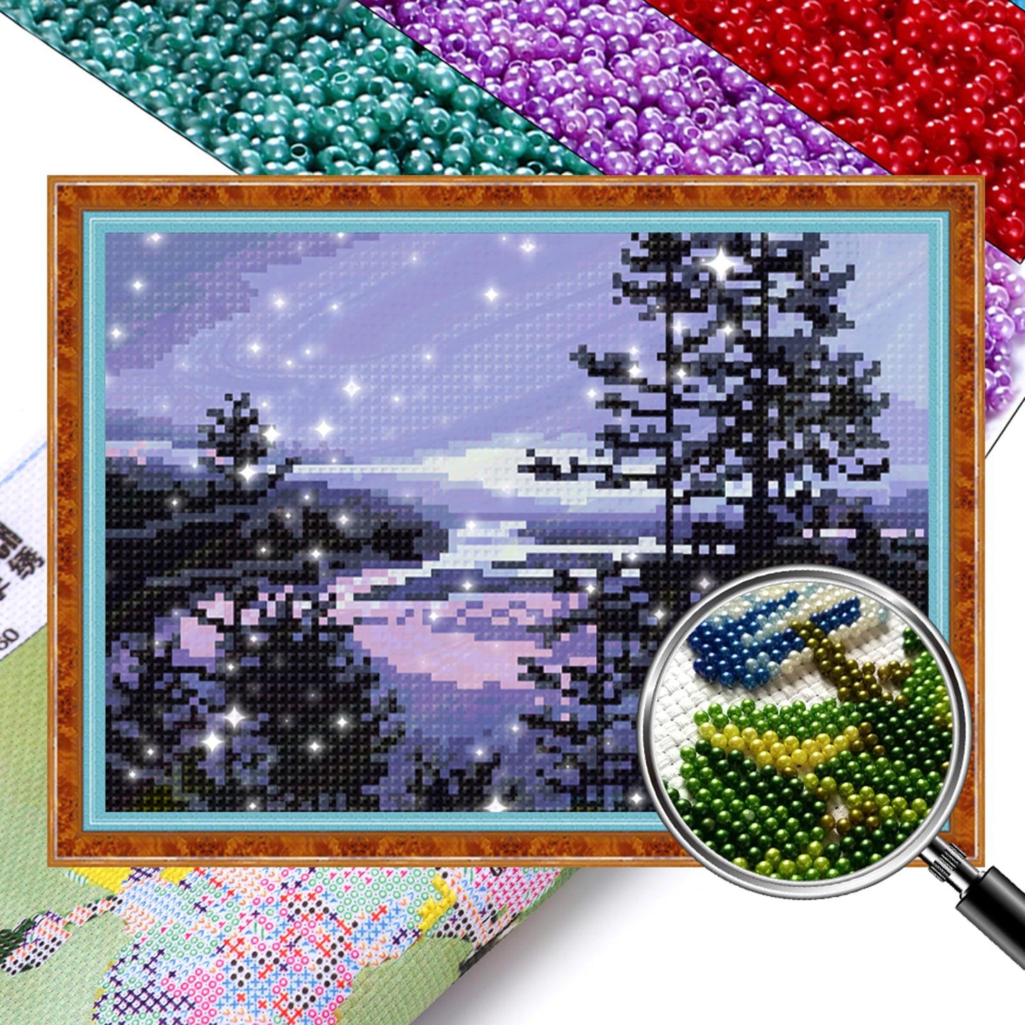 Blue Tone Style - Full  9CT Stamped Cross Stitch - Bead Embroidery 29x22CM/11.42x8.66in