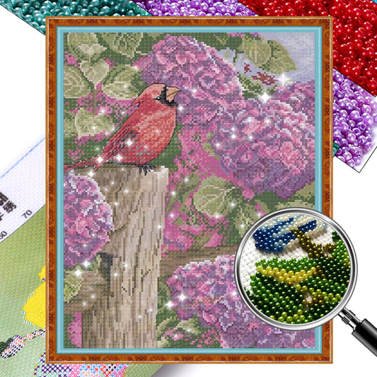 Hydrangea, Flowers and Birds - Full  9CT Stamped Cross Stitch - Bead Embroidery 40x49CM/15.75x19.29in