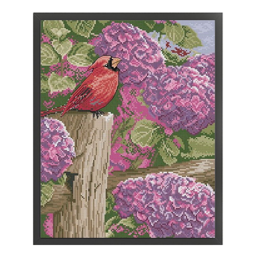Hydrangea, Flowers and Birds - Full  9CT Stamped Cross Stitch - Bead Embroidery 40x49CM/15.75x19.29in