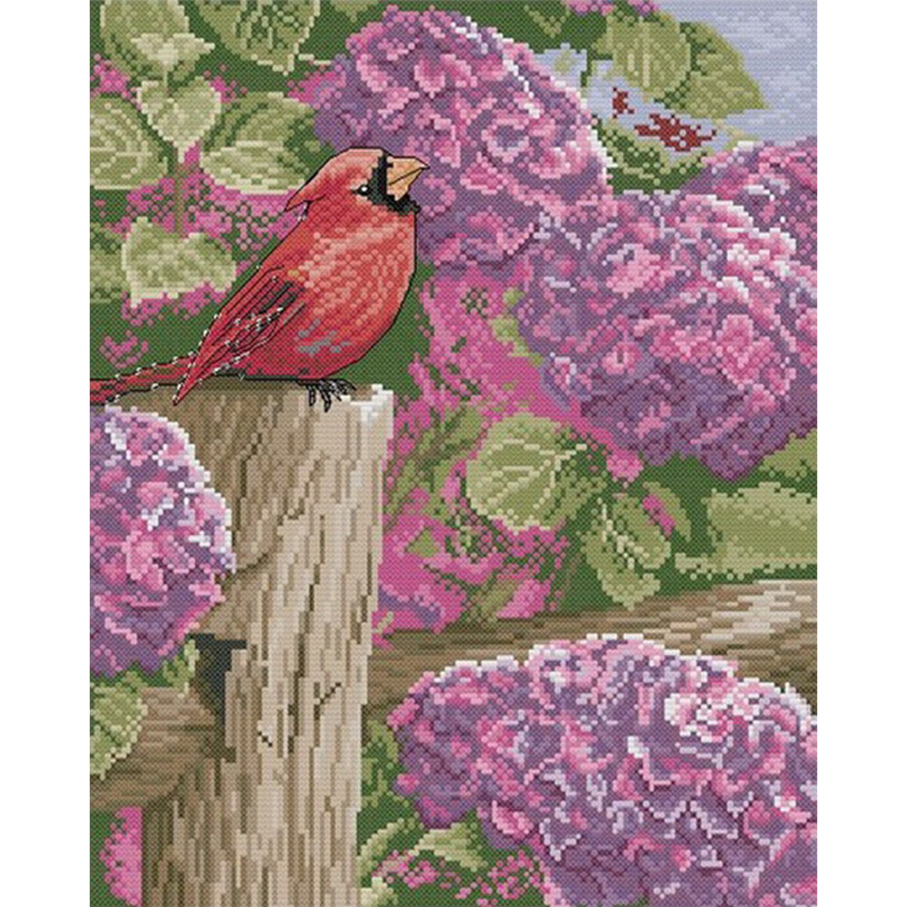 Hydrangea, Flowers and Birds - Full  9CT Stamped Cross Stitch - Bead Embroidery 40x49CM/15.75x19.29in