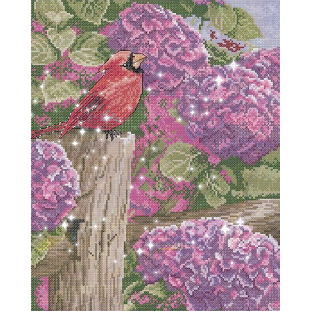 Hydrangea, Flowers and Birds - Full  9CT Stamped Cross Stitch - Bead Embroidery 40x49CM/15.75x19.29in