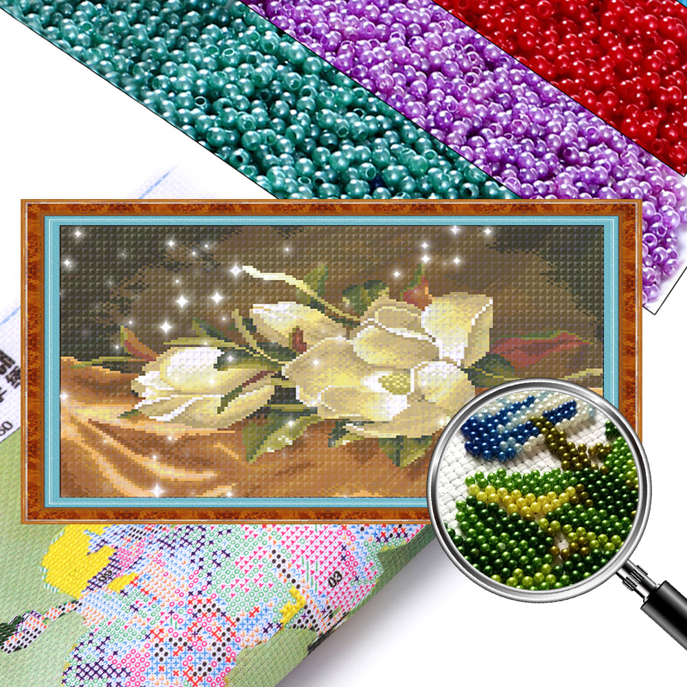 Lily on Yellow Background - Full  9CT Stamped Cross Stitch - Bead Embroidery 43x22CM/16.93x8.66in