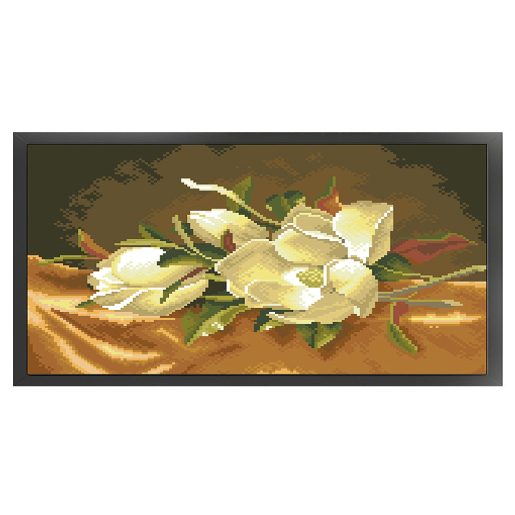 Lily on Yellow Background - Full  9CT Stamped Cross Stitch - Bead Embroidery 43x22CM/16.93x8.66in