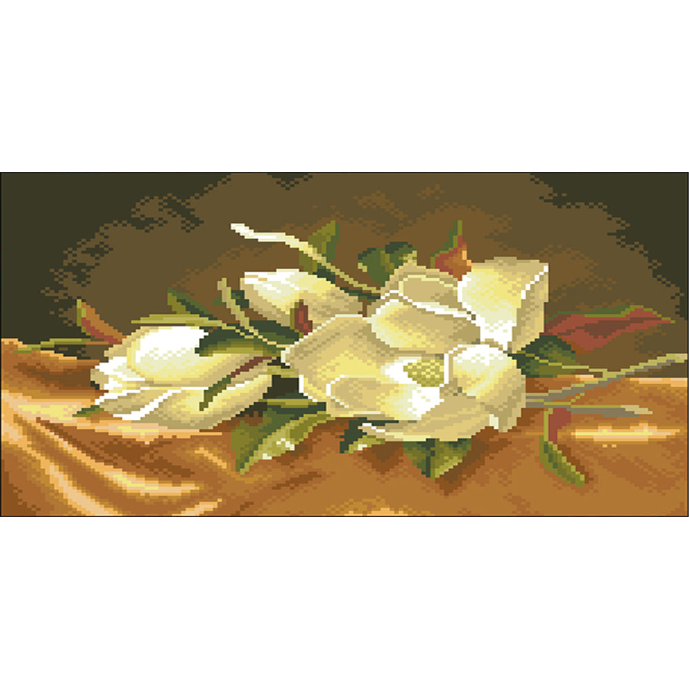 Lily on Yellow Background - Full  9CT Stamped Cross Stitch - Bead Embroidery 43x22CM/16.93x8.66in