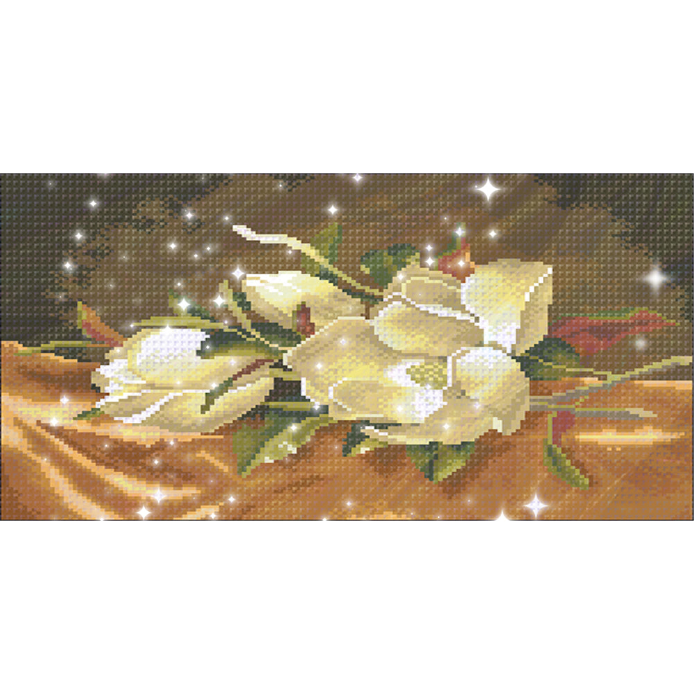 Lily on Yellow Background - Full  9CT Stamped Cross Stitch - Bead Embroidery 43x22CM/16.93x8.66in