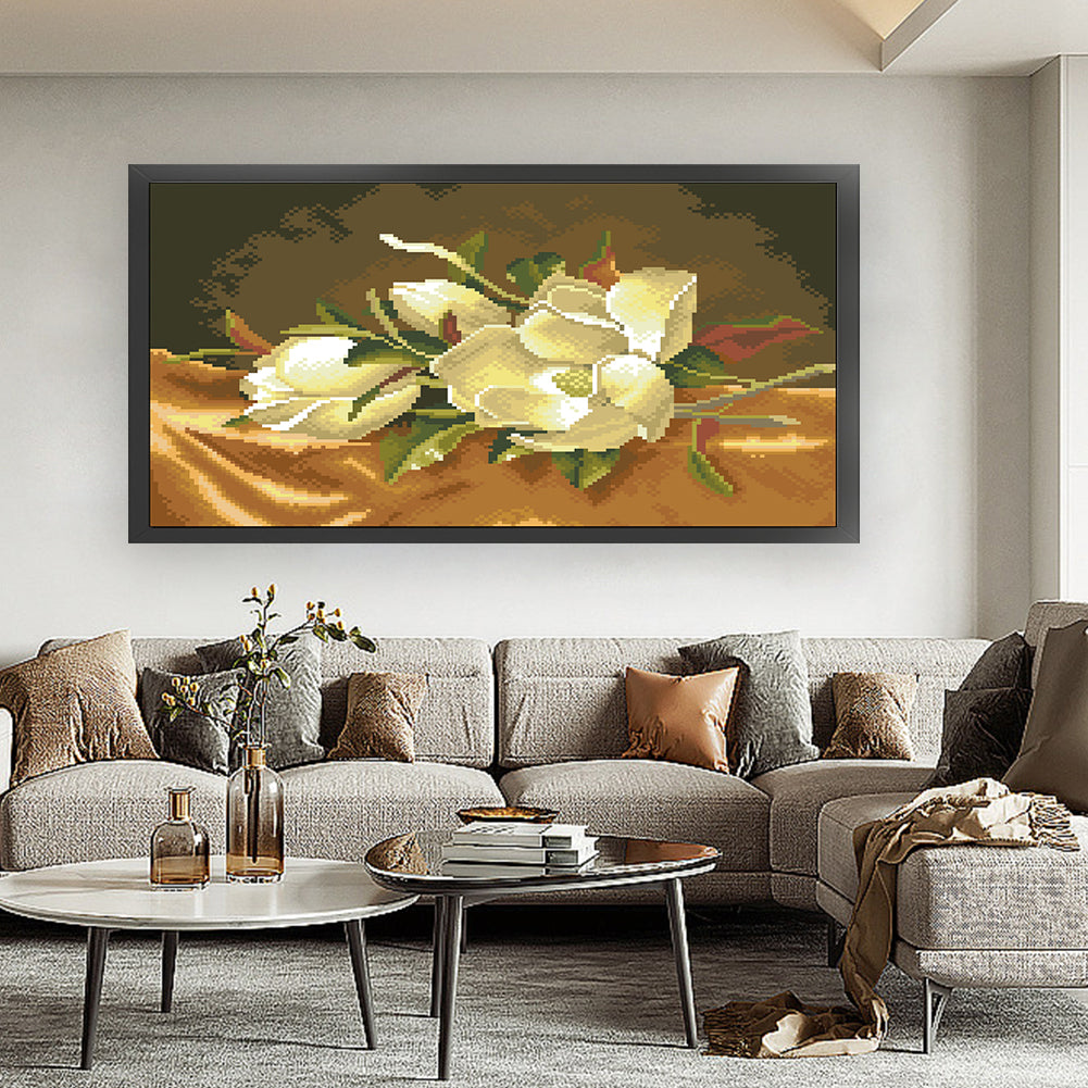 Lily on Yellow Background - Full  9CT Stamped Cross Stitch - Bead Embroidery 43x22CM/16.93x8.66in