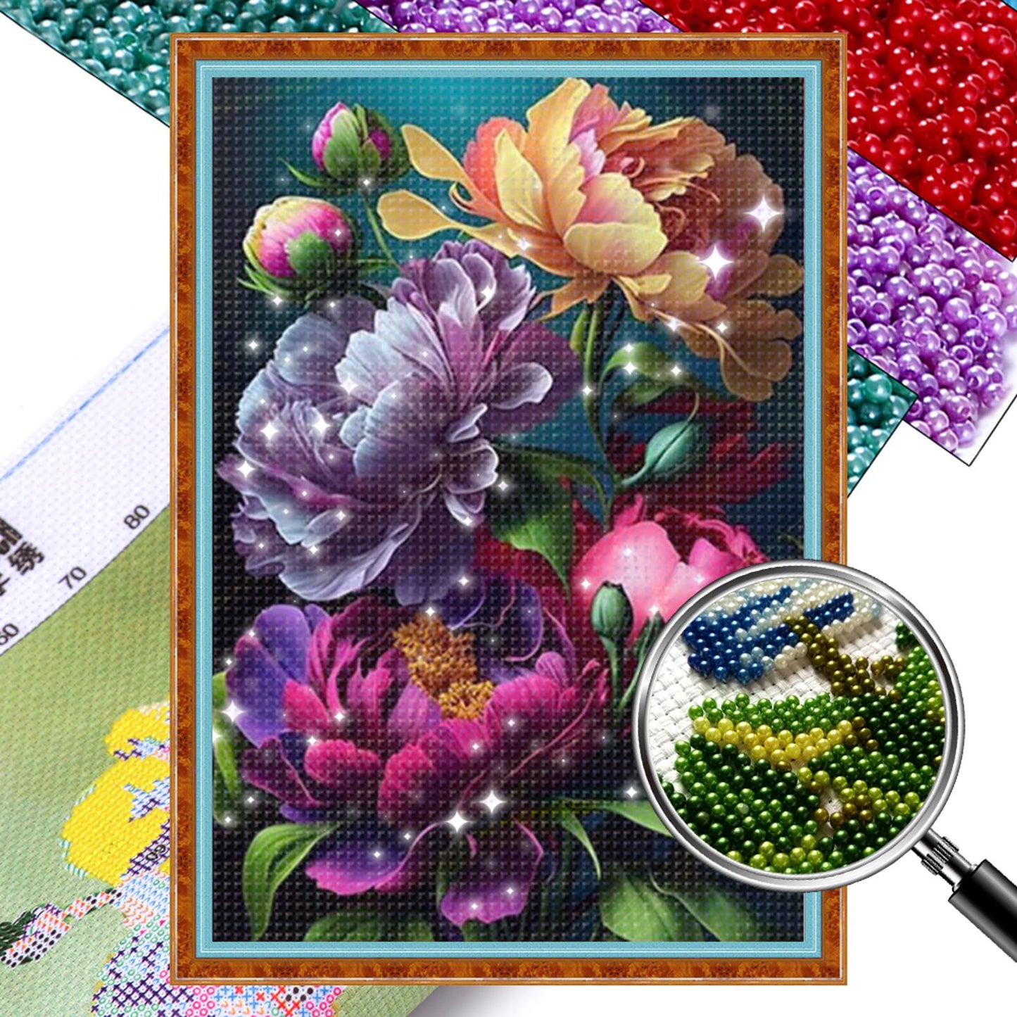 Luxuriant Flowers - Full  9CT Stamped Cross Stitch - Bead Embroidery 50x69CM/19.69x27.17in