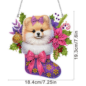 Acrylic Special Shaped Christmas Stocking Pomeranian Hanging Diamond Kits Decor