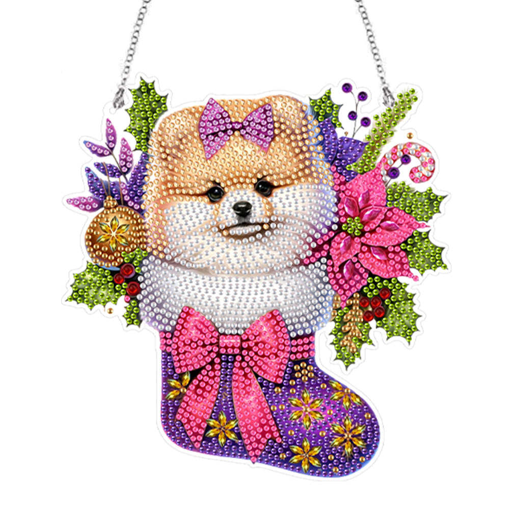 Acrylic Special Shaped Christmas Stocking Pomeranian Hanging Diamond Kits Decor