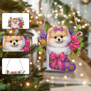 Acrylic Special Shaped Christmas Stocking Pomeranian Hanging Diamond Kits Decor