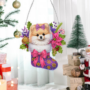 Acrylic Special Shaped Christmas Stocking Pomeranian Hanging Diamond Kits Decor