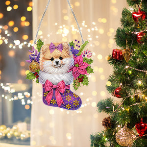 Acrylic Special Shaped Christmas Stocking Pomeranian Hanging Diamond Kits Decor