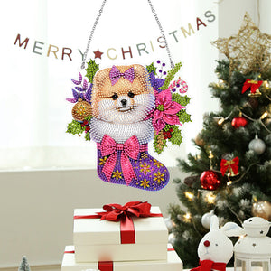 Acrylic Special Shaped Christmas Stocking Pomeranian Hanging Diamond Kits Decor