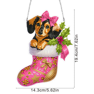 Acrylic Special Shaped Christmas Stocking Dachshund Hanging Diamond Kits Decor