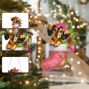 Acrylic Special Shaped Christmas Stocking Dachshund Hanging Diamond Kits Decor