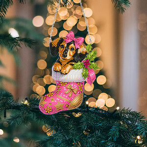 Acrylic Special Shaped Christmas Stocking Dachshund Hanging Diamond Kits Decor
