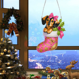 Acrylic Special Shaped Christmas Stocking Dachshund Hanging Diamond Kits Decor