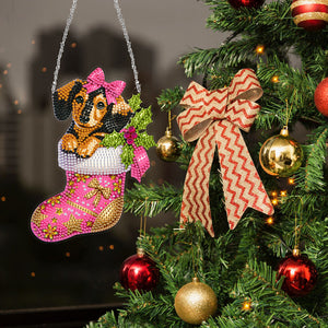 Acrylic Special Shaped Christmas Stocking Dachshund Hanging Diamond Kits Decor