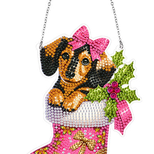 Acrylic Special Shaped Christmas Stocking Dachshund Hanging Diamond Kits Decor