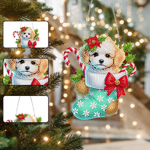 Acrylic Special Shaped Christmas Stocking Bichon Frise Hanging Diamond Kit Decor