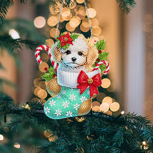 Acrylic Special Shaped Christmas Stocking Bichon Frise Hanging Diamond Kit Decor