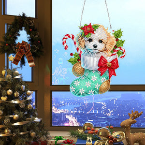 Acrylic Special Shaped Christmas Stocking Bichon Frise Hanging Diamond Kit Decor