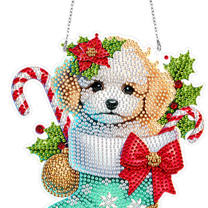 Acrylic Special Shaped Christmas Stocking Bichon Frise Hanging Diamond Kit Decor