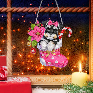 Acrylic Special Shaped Christmas Stocking Schnauzer Hanging Diamond Kits Decor