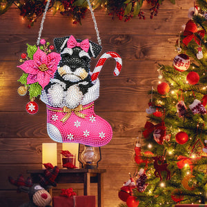 Acrylic Special Shaped Christmas Stocking Schnauzer Hanging Diamond Kits Decor