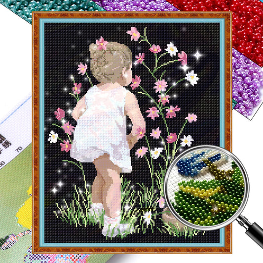 Picking Flowers - Full  9CT Stamped Cross Stitch - Bead Embroidery 40x54CM/15.75x21.26in