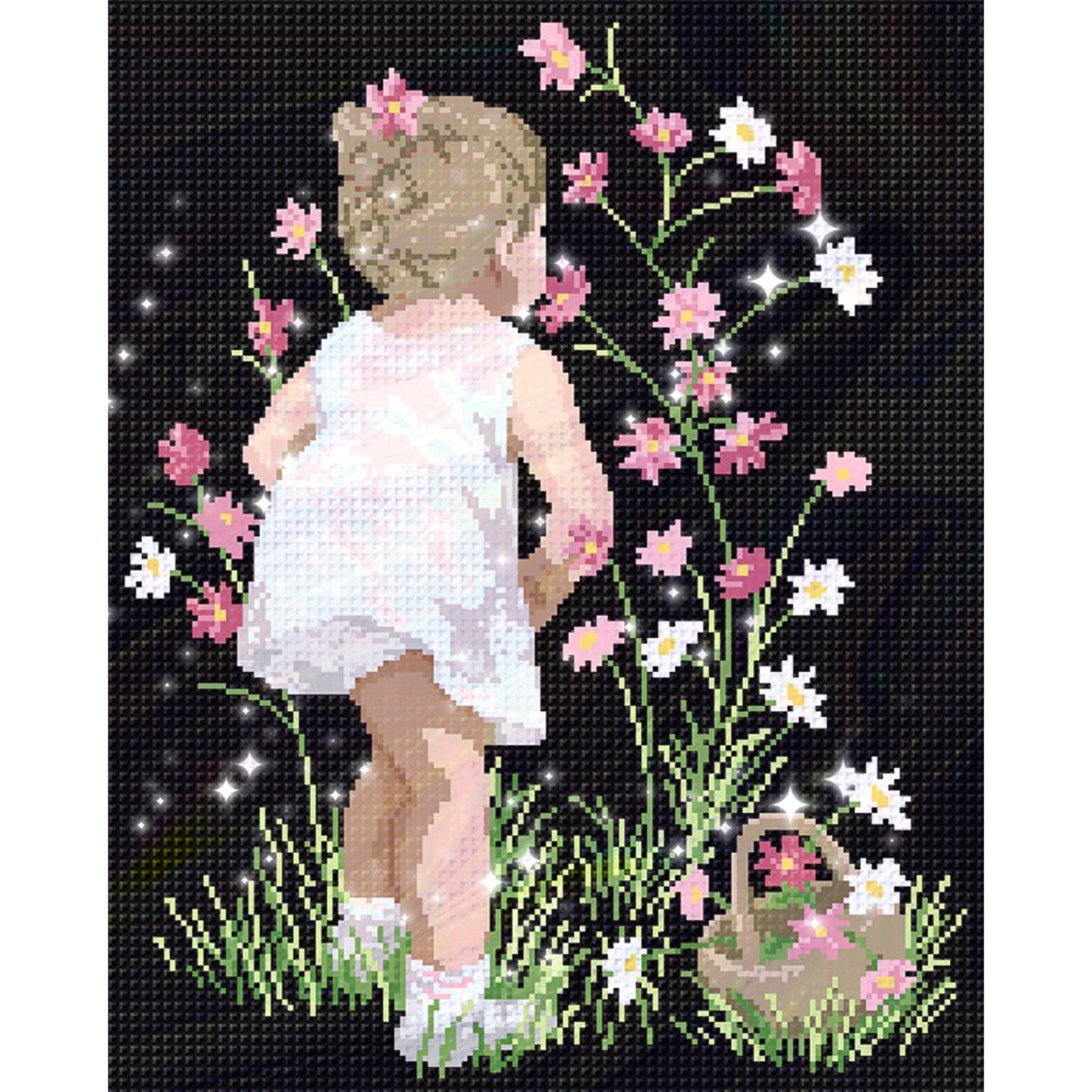 Picking Flowers - Full  9CT Stamped Cross Stitch - Bead Embroidery 40x54CM/15.75x21.26in