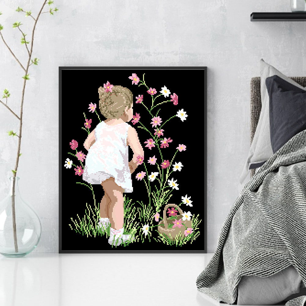 Picking Flowers - Full  9CT Stamped Cross Stitch - Bead Embroidery 40x54CM/15.75x21.26in