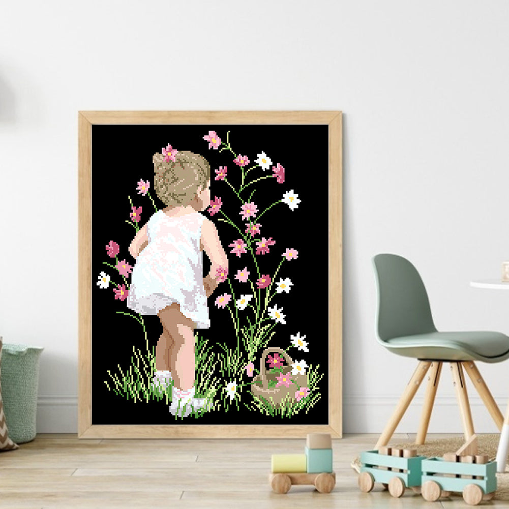 Picking Flowers - Full  9CT Stamped Cross Stitch - Bead Embroidery 40x54CM/15.75x21.26in