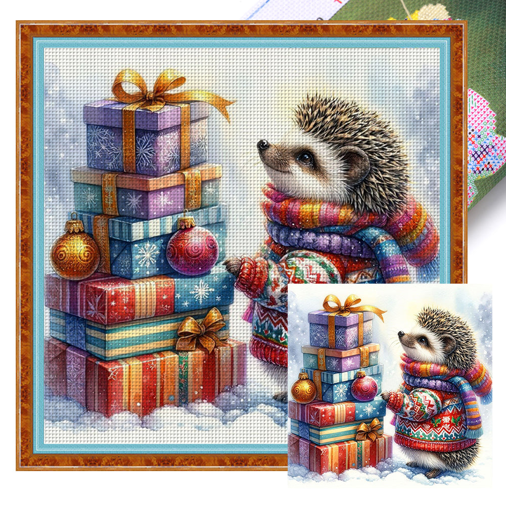 Christmas Hedgehog - Full 11CT Stamped Cross Stitch 40x40CM - Huacan
