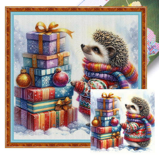 Christmas Hedgehog - Full 11CT Stamped Cross Stitch 40x40CM - Huacan