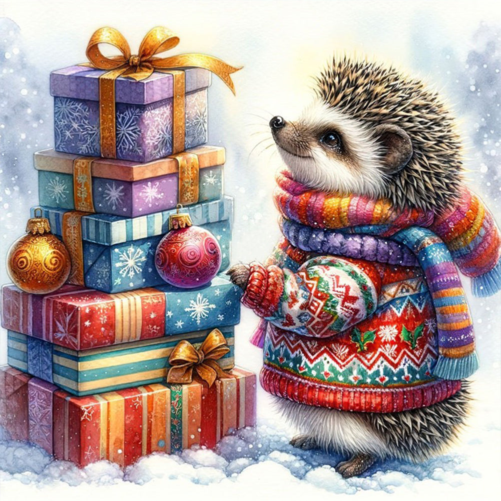 Christmas Hedgehog - Full 11CT Stamped Cross Stitch 40x40CM - Huacan