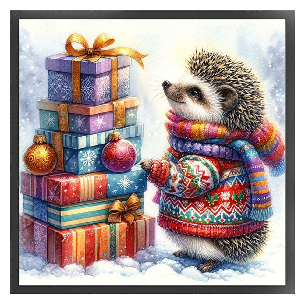 Christmas Hedgehog - Full 11CT Stamped Cross Stitch 40x40CM - Huacan