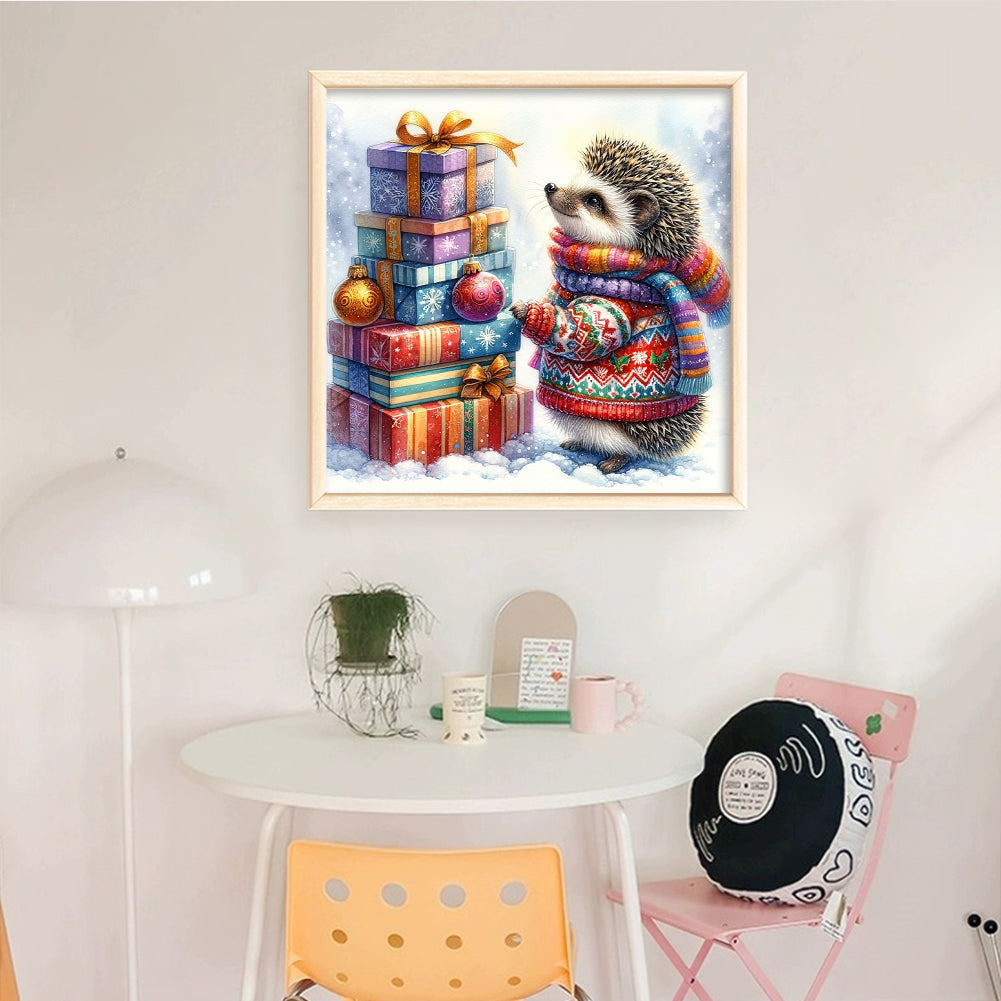Christmas Hedgehog - Full 11CT Stamped Cross Stitch 40x40CM - Huacan
