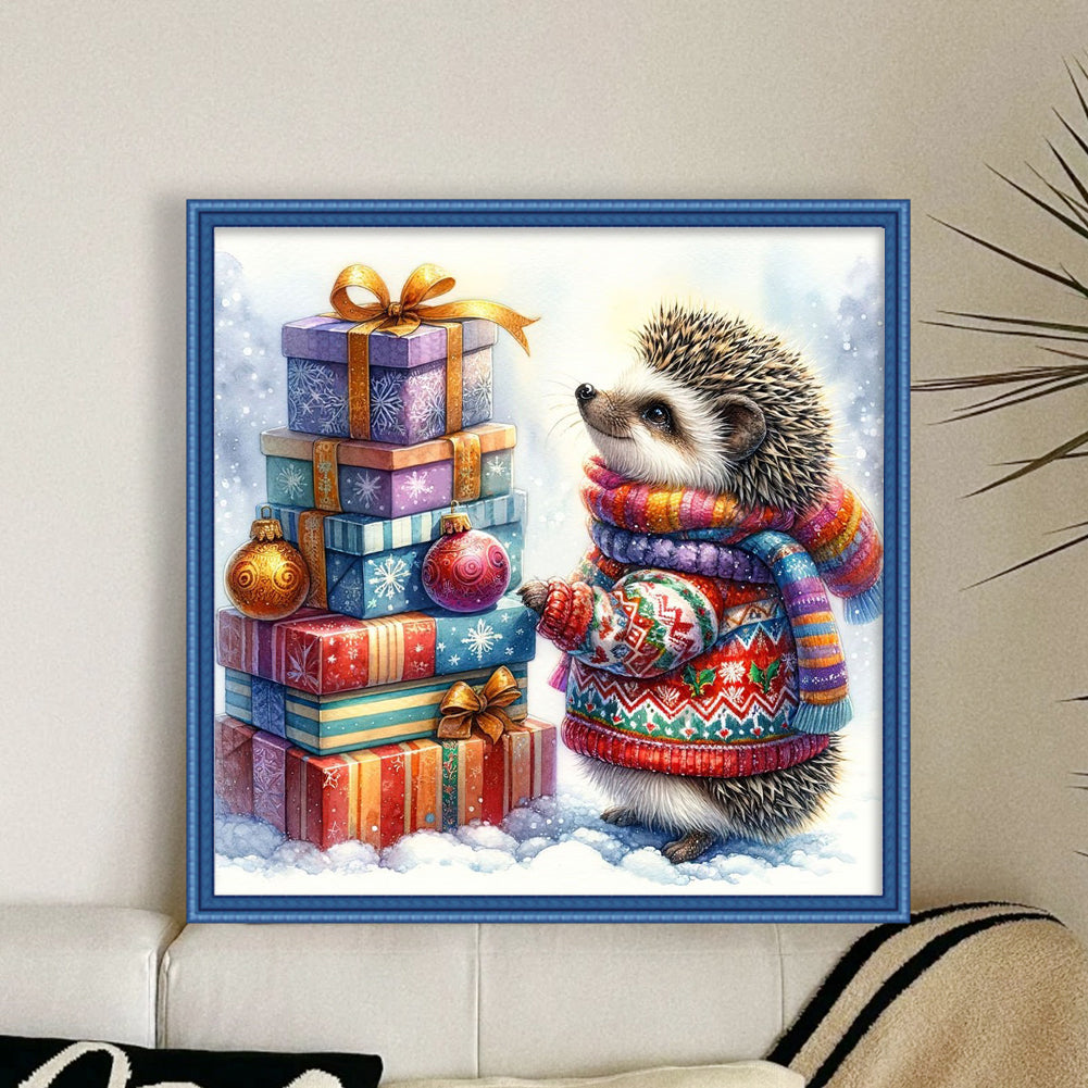 Christmas Hedgehog - Full 11CT Stamped Cross Stitch 40x40CM - Huacan