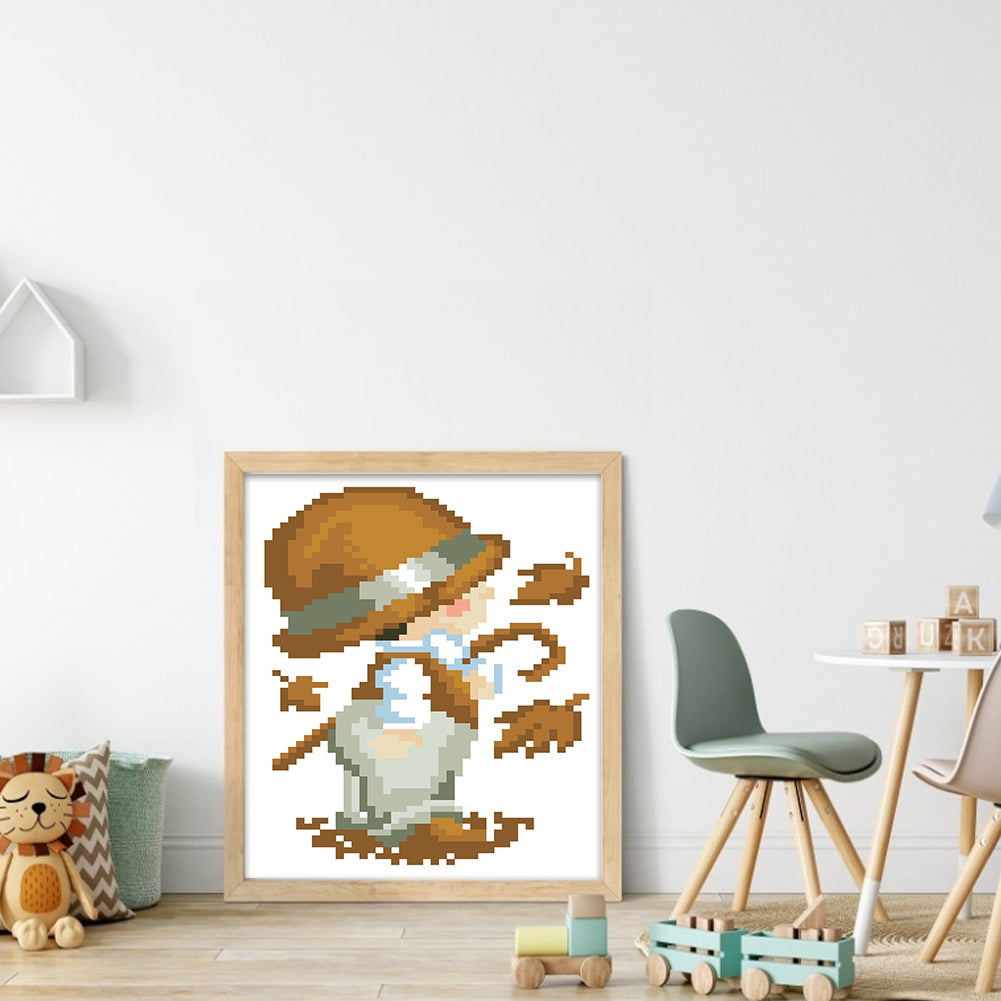 Four Seasons Baby - Autumn - Partial  9CT Stamped Cross Stitch - Bead Embroidery 17x20CM/6.69x7.87in