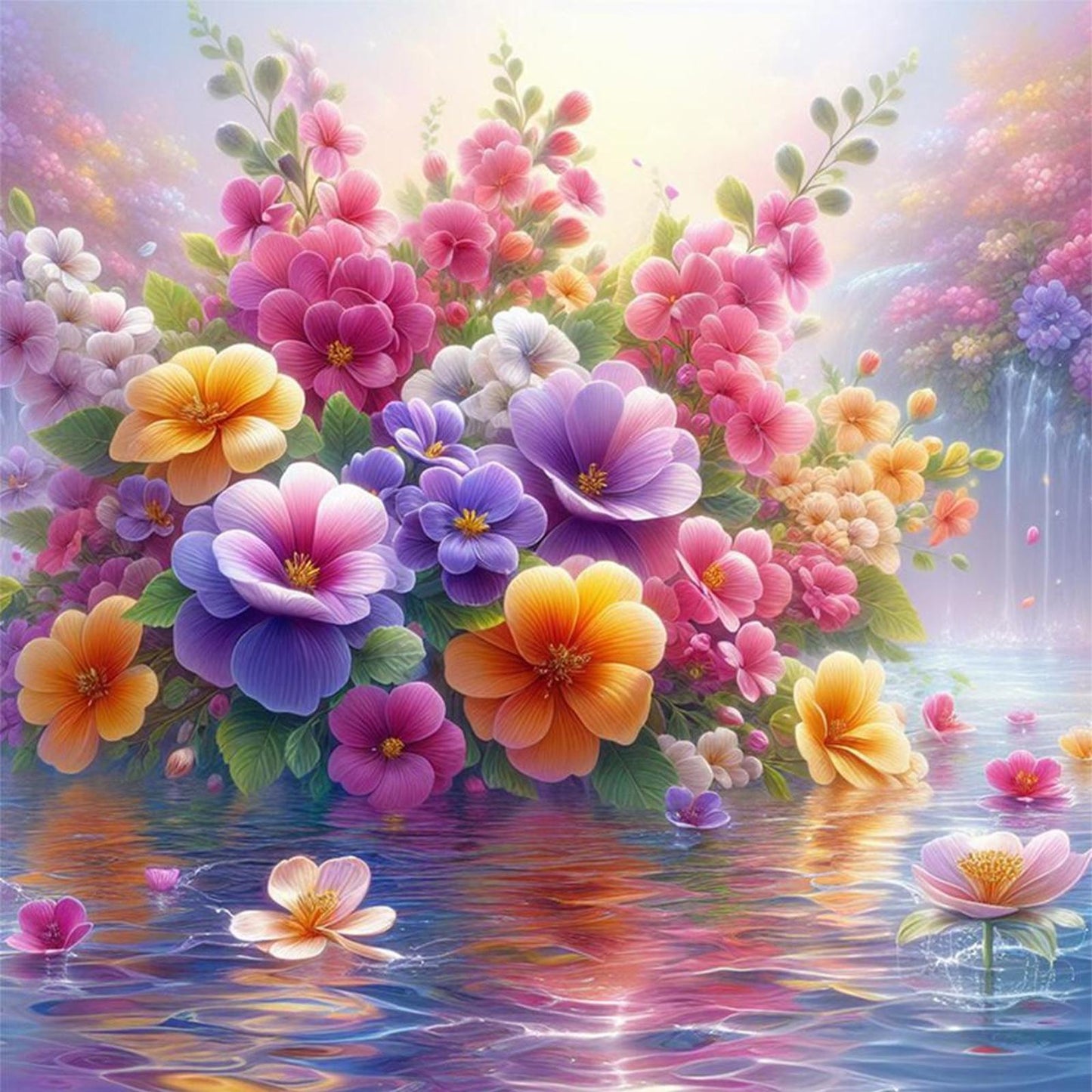 Dreamy Flowers - Full 11CT Stamped Cross Stitch 40x40CM - Huacan