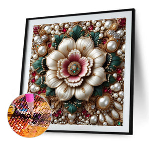 White Pearl Flowers 40*40CM(Picture) Full Round Drill Diamond Painting