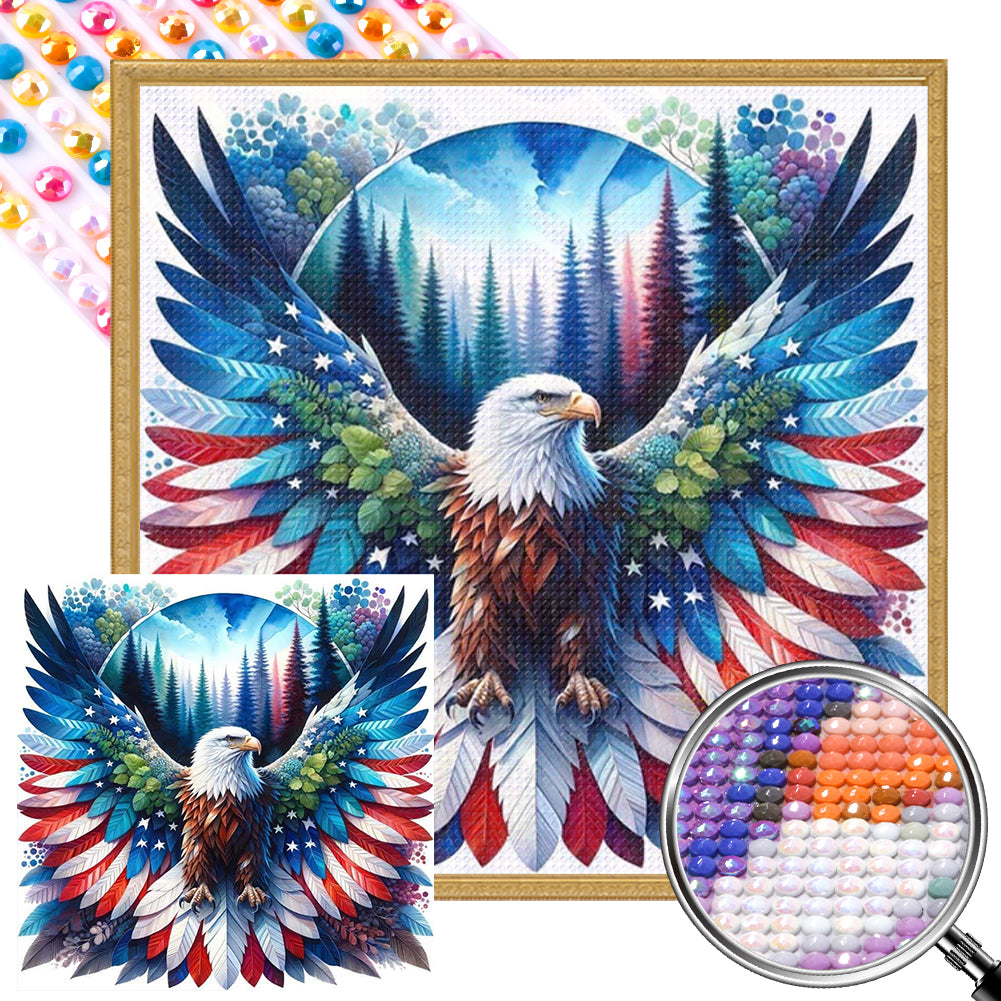 Eagle With Wings Spread In The Forest 40*40CM(Picture) Partial AB Full Round Drill Diamond Painting