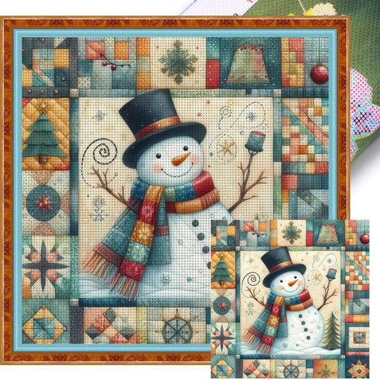 Christmas Snowman With Colorful Scarf - Full 11CT Stamped Cross Stitch 40x40CM - Yishu