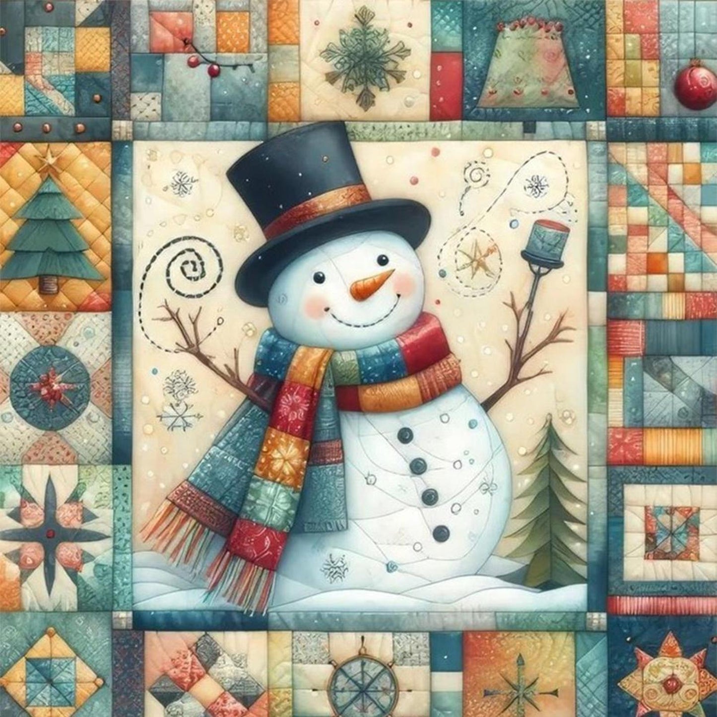 Christmas Snowman With Colorful Scarf - Full 11CT Stamped Cross Stitch 40x40CM - Yishu