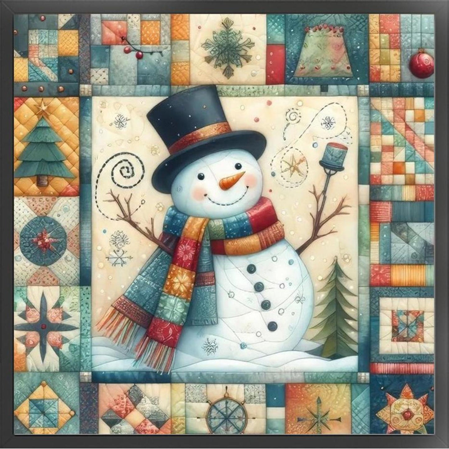 Christmas Snowman With Colorful Scarf - Full 11CT Stamped Cross Stitch 40x40CM - Yishu