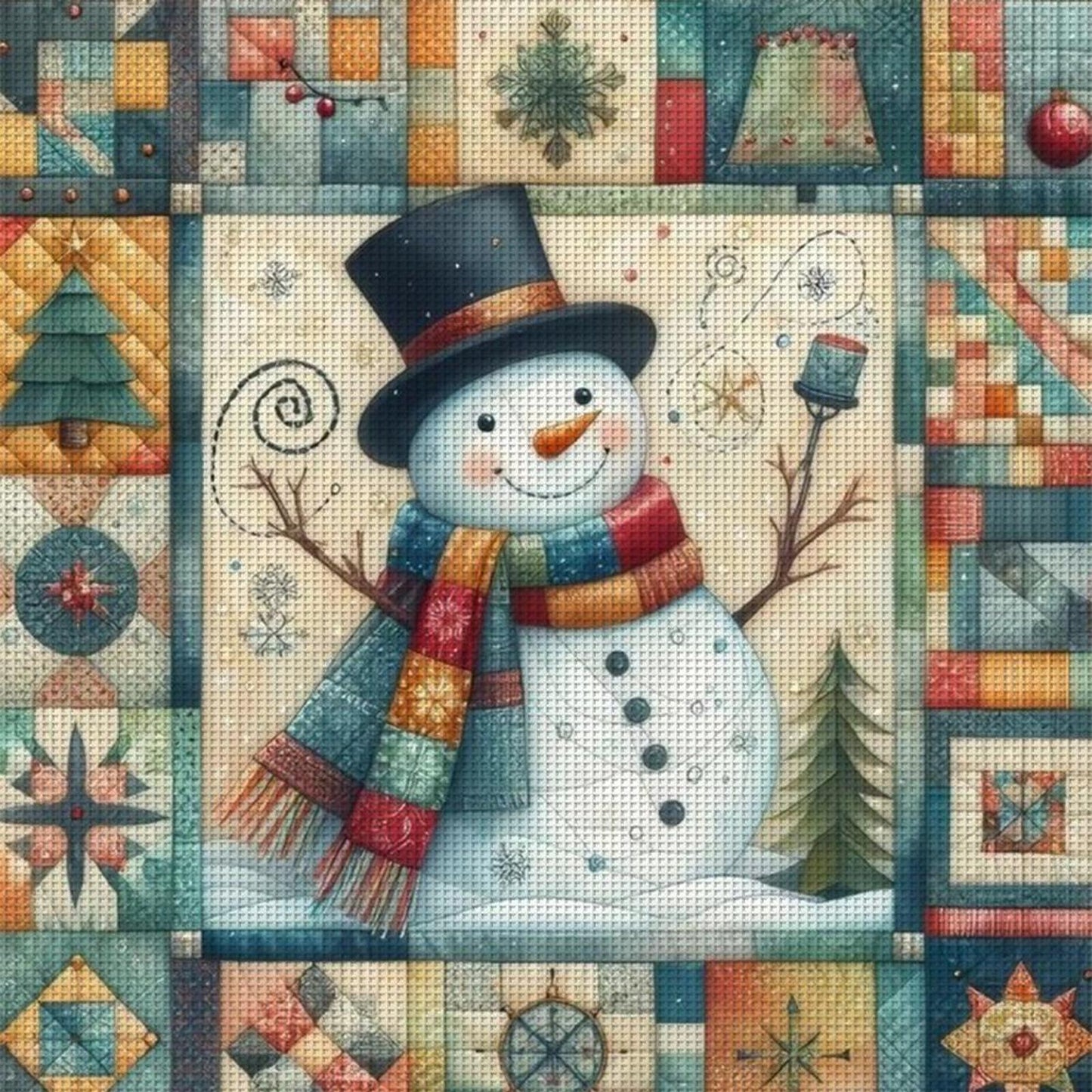 Christmas Snowman With Colorful Scarf - Full 11CT Stamped Cross Stitch 40x40CM - Yishu