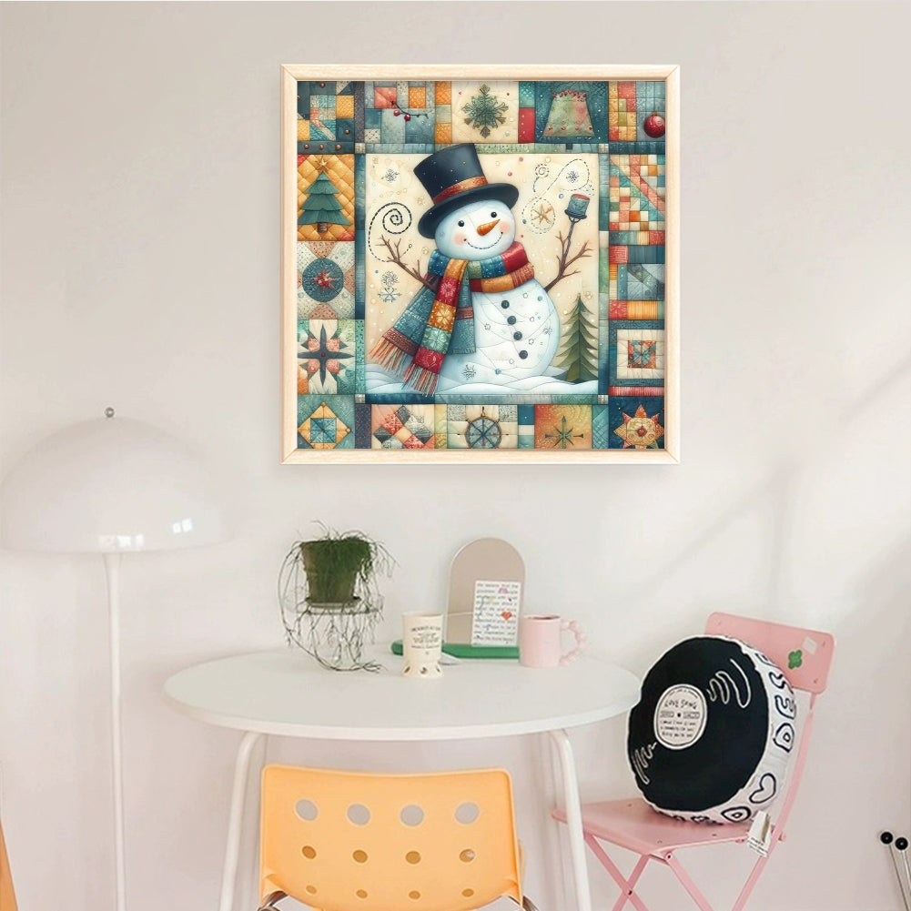 Christmas Snowman With Colorful Scarf - Full 11CT Stamped Cross Stitch 40x40CM - Yishu