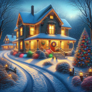 Winter Houses 40*40CM(Canvas) Full Round Drill Diamond Painting