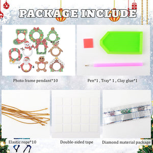 10Pcs Christmas Diamond Painting Photo Frame Hanging Pendant for Xmas Tree